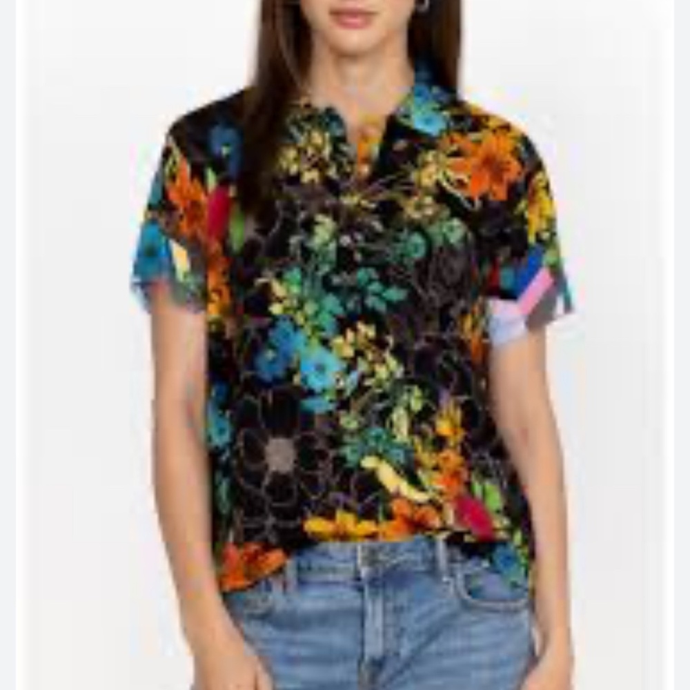 Johnny Was Nero Short sleeve polo shirt sz Lg